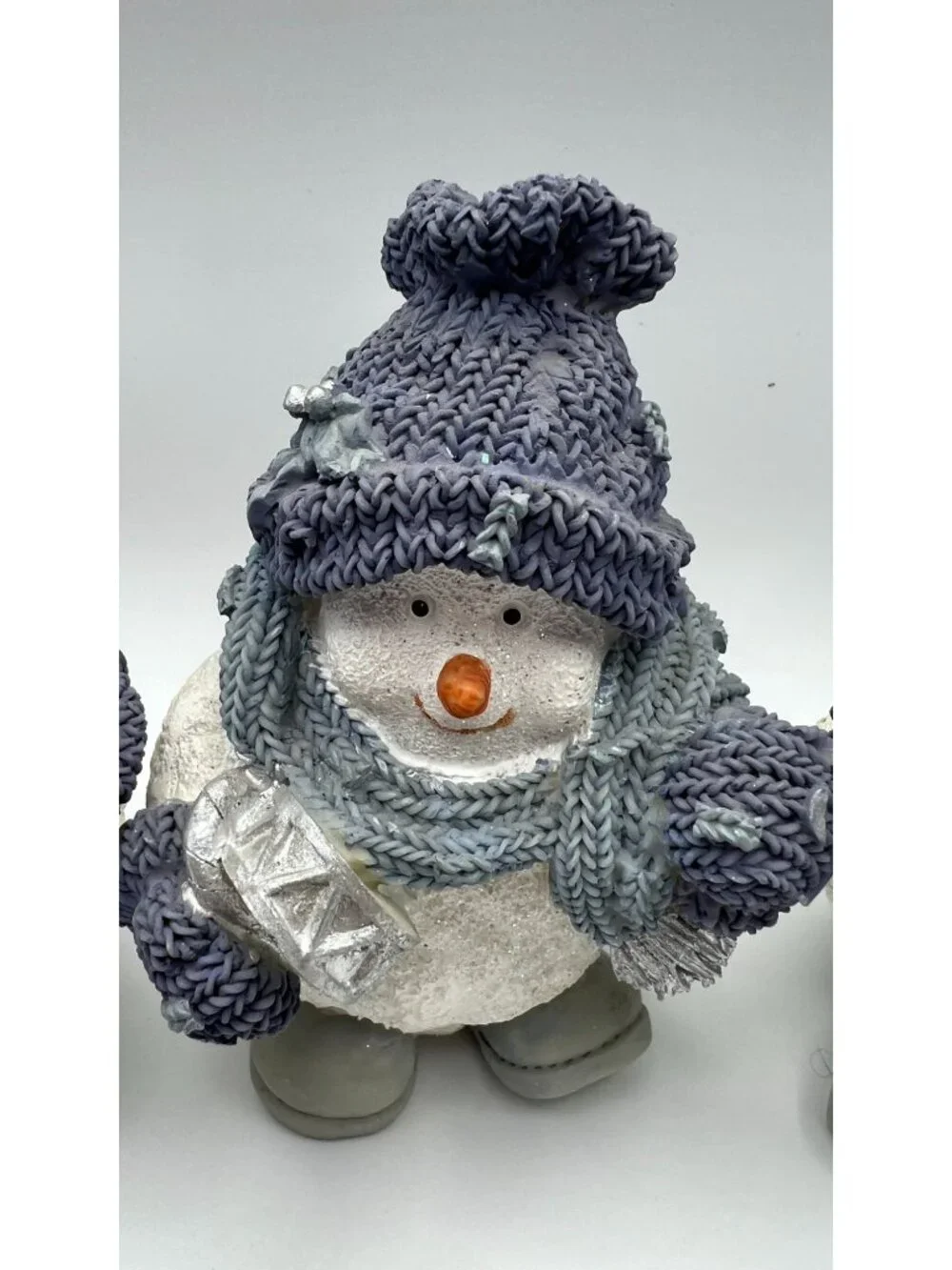 Set Of 3 Snowman Figurines With Knitted Hat & Scarf Glitter Finish Winter Decor